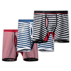 Men's Fly Front with Pouch Striped Cotton Boxer Briefs
