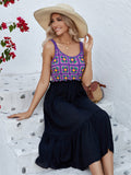 Hand Hook Flower Stitching Cotton Yarn Fabric Purple Sleeveless Dress