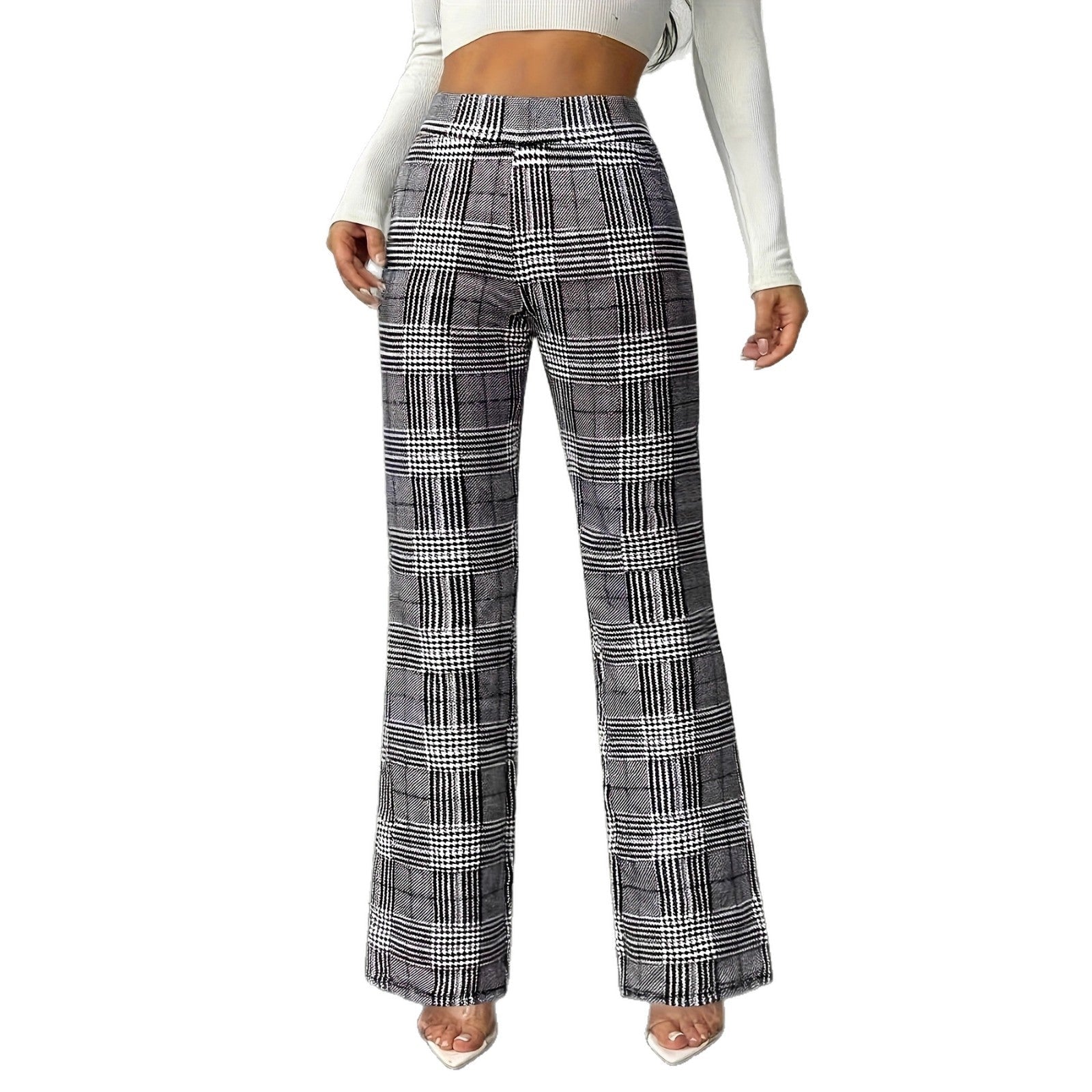 Houndstooth Wide-leg High-waisted Versatile Slim-fit Wool Straight-leg Pants