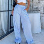 Fashion Y2K Striped Straight Trousers Summer Elastic High Waist Wide Leg Pants For Women