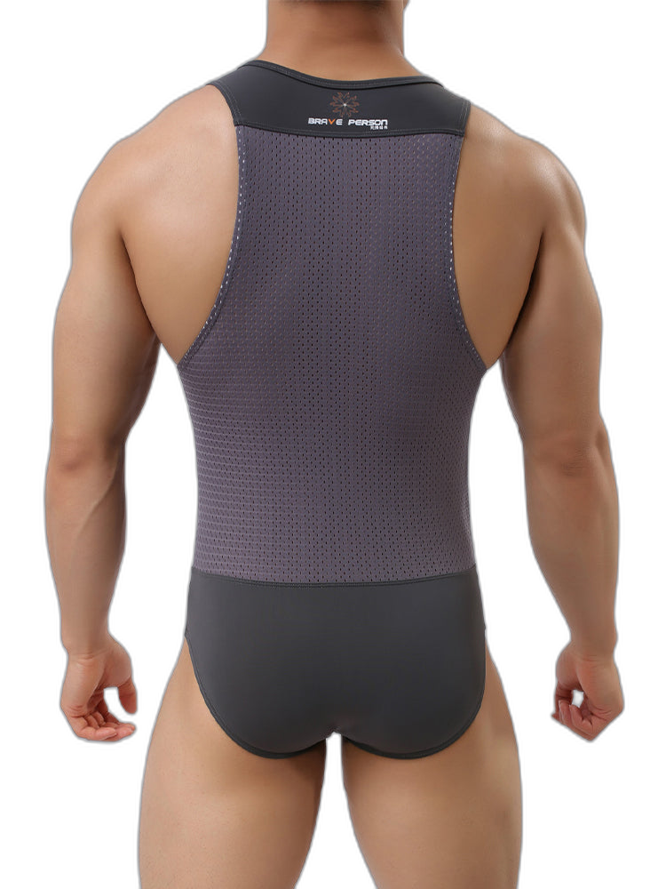 Mens Sexy Sheer Mesh Wrestling Bodysuit