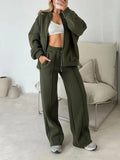 Fashion Casual Solid Color Long-sleeved Sweater Zipper Trousers Two-piece Set