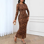 Women’s Retro Cashew Print Long Sleeve Dress – Elegant & Graceful Style