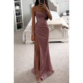 Women's V-Neck Split Maxi Dress - Elegant Sleeveless Evening Party Gown