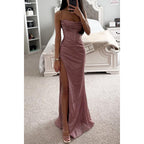 Women's V-Neck Split Maxi Dress - Elegant Sleeveless Evening Party Gown