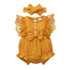Infant And Toddler GirlsCandy-colored Lace Romper With Bib