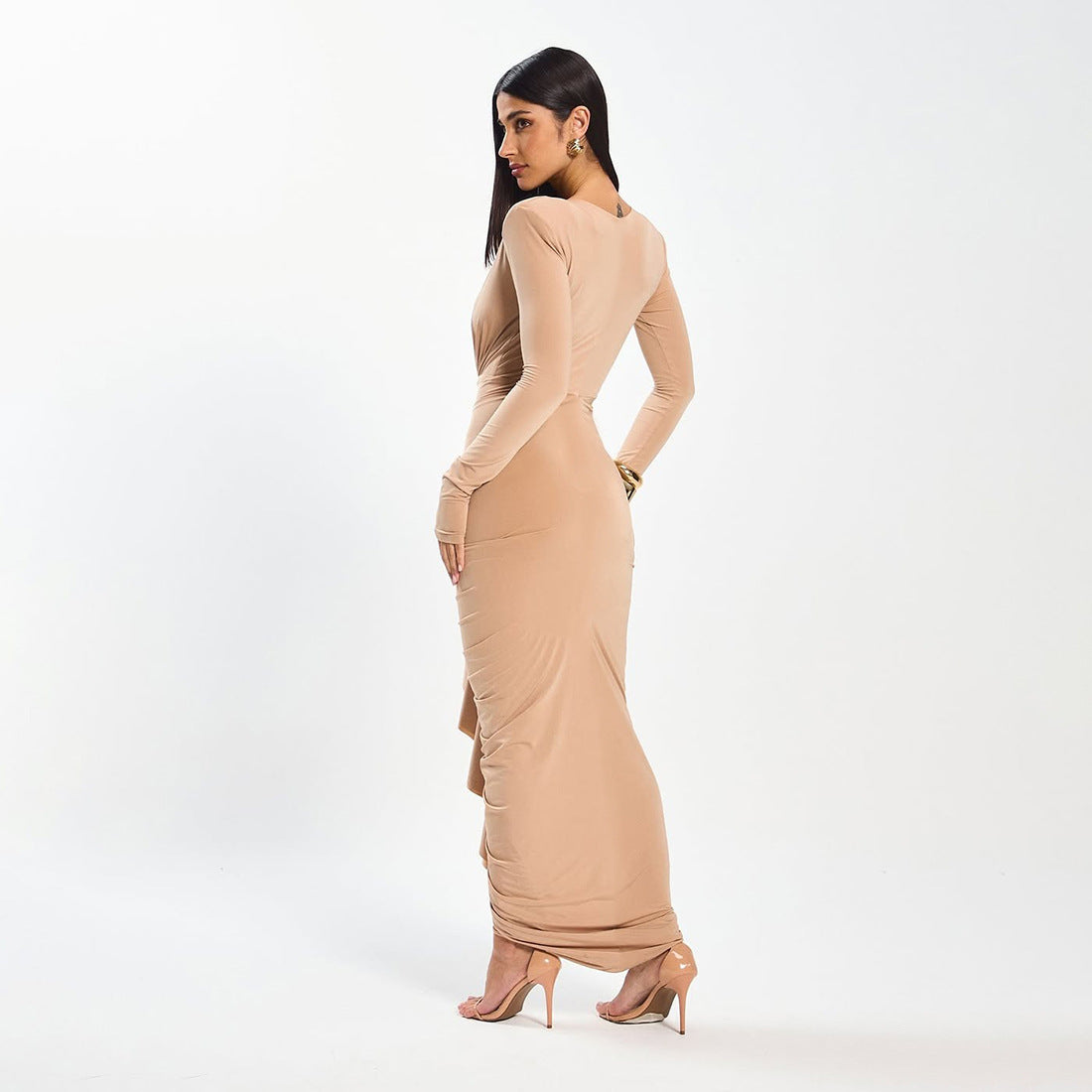 New Sexy Deep-V Pleated Design Elegant Figure-hugging Sheath Dress