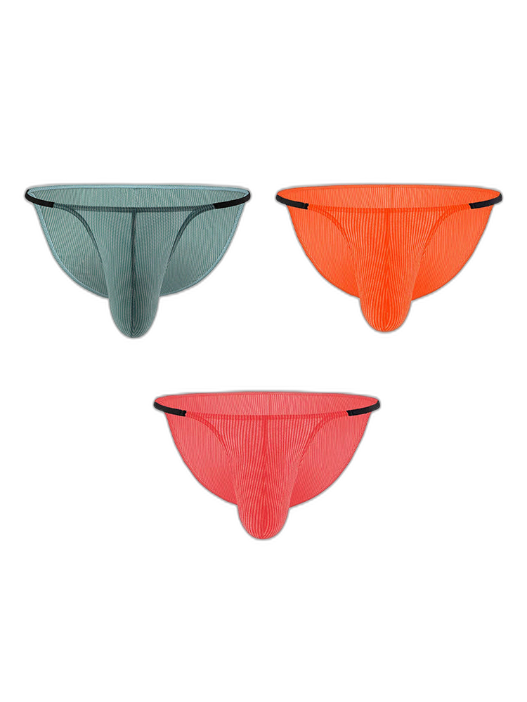 3 Pack Men's Low Rise Striped Camisole Briefs with Raised Pockets