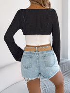 Women Casual Hollow Out Long Sleeve Knit Cardigan Vest