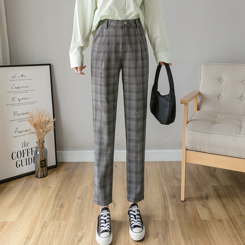 Women's New Spring And Autumn Plaid Casual Pants High Waist