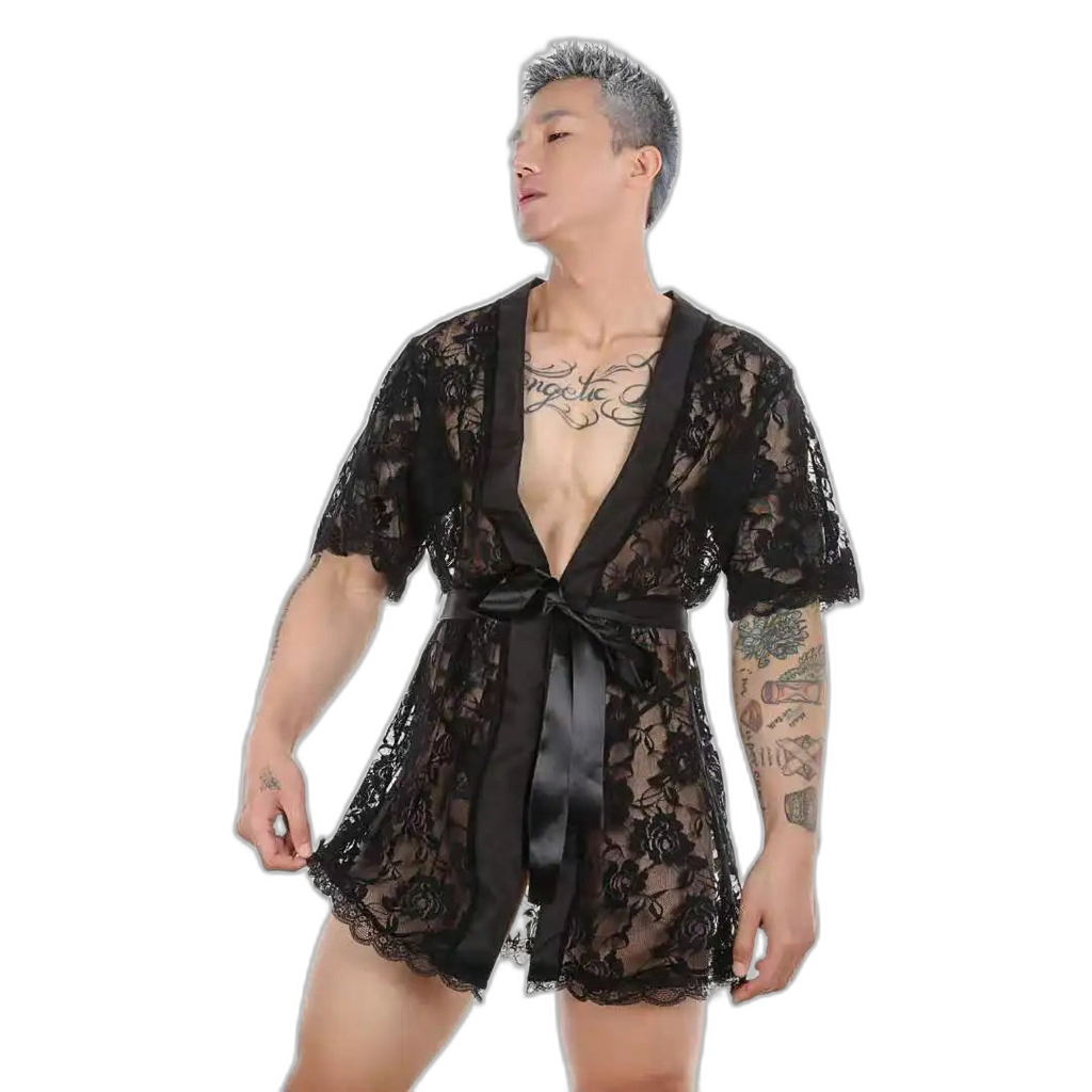 Masculine Lace Thong + Bathrobe Set