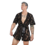 Masculine Lace Thong + Bathrobe Set