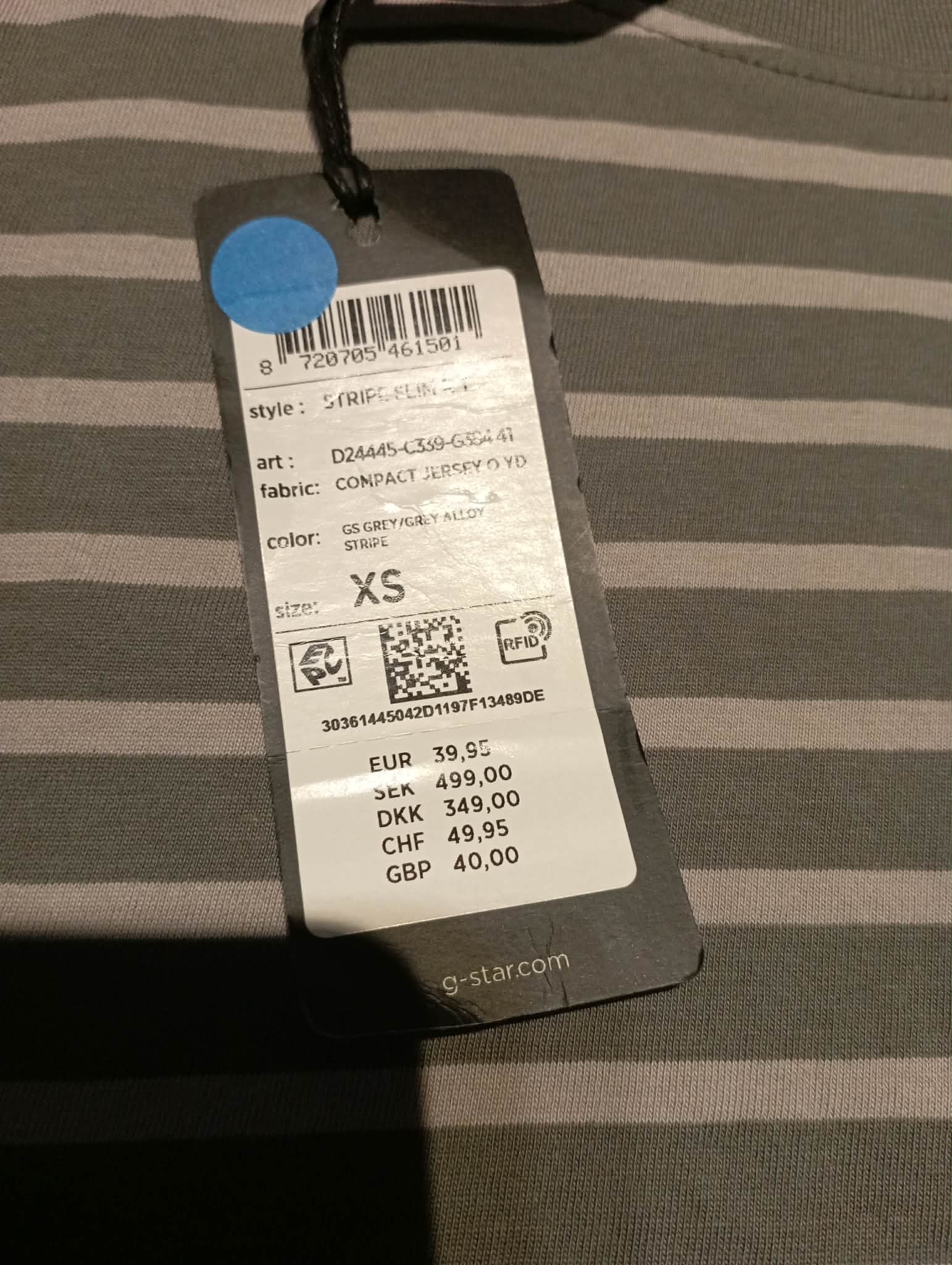 NEW with tag - G-star raw Stripe Slim MENS top GREY STRIPPED