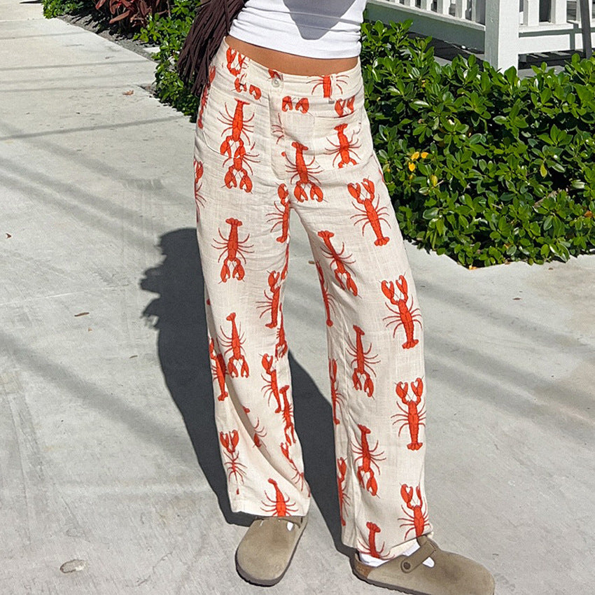Women's Casual Pants With A Unique Lobster Print