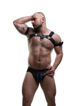 ruff GEAR Double Tone Leather Bulldog Harness Blue Black