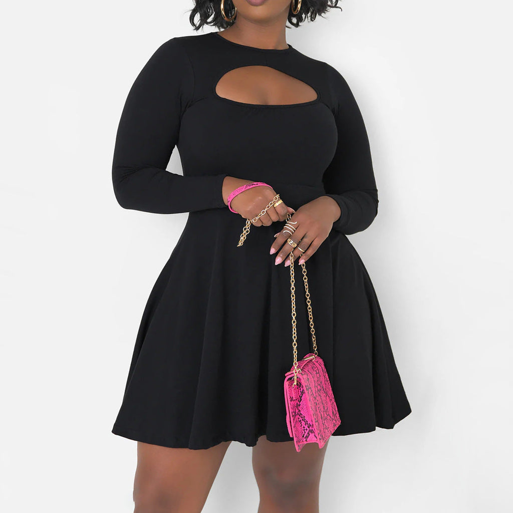 Solid-color Waist-cinching Figure-flattering Dress