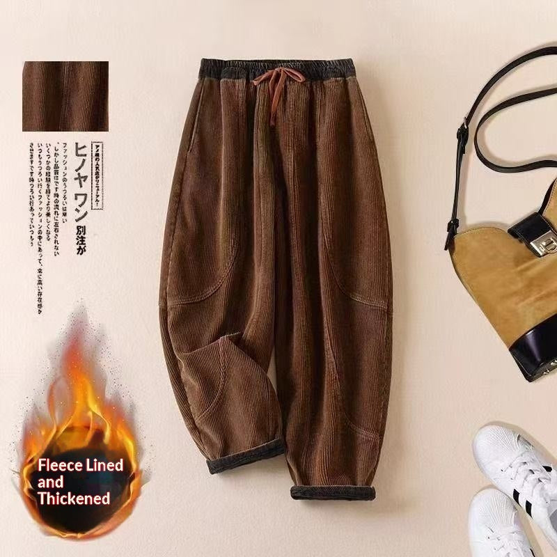 Women's Corduroy Fleece Lined Thick Harem Pants