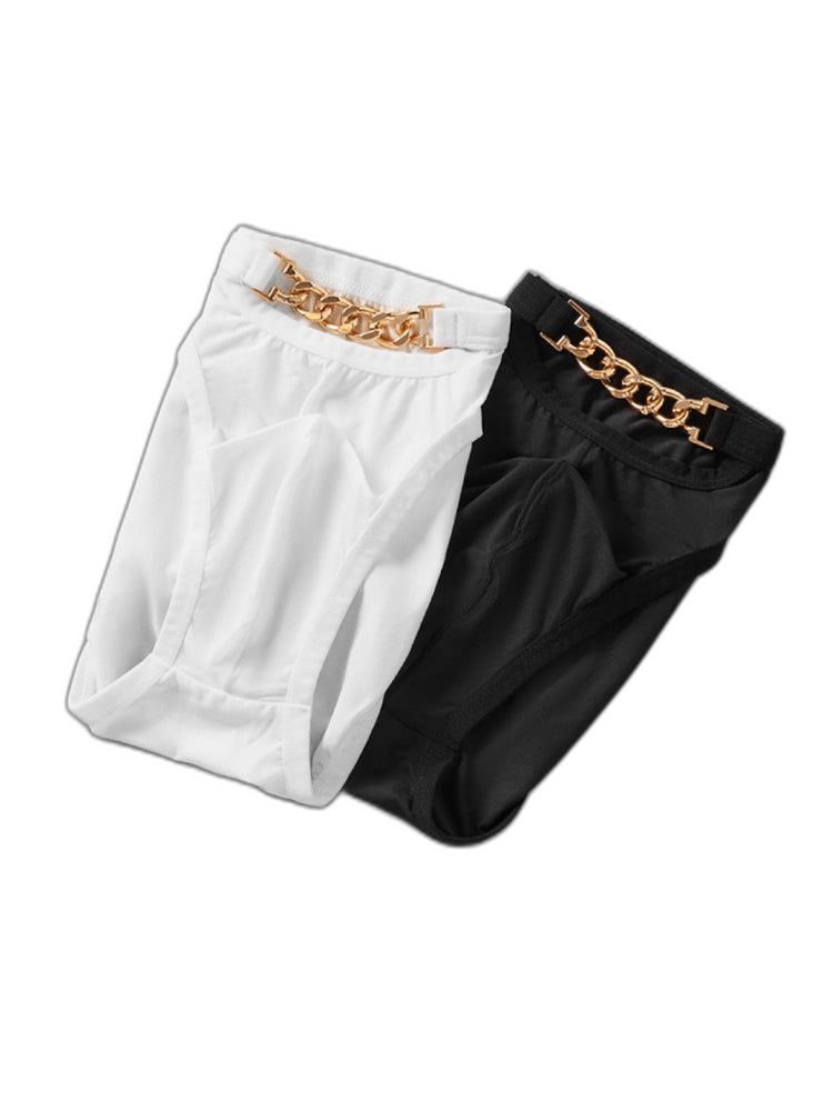 2 Pack Men's U-Pouch Design Metal-Clasp Thin Briefs