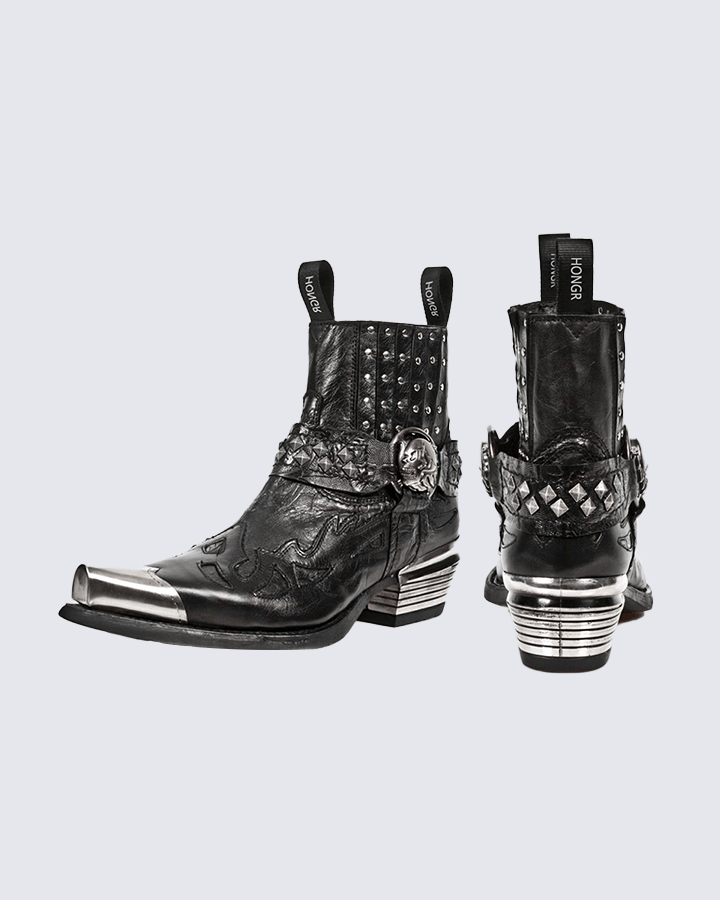 Skull Studded Western Ankle Boots – Gothic Cowboy Style