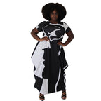 Women's Plus-Size Printed Crew-Neck Long Creative Dress
