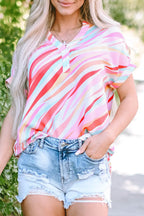 Abstract Print High Low Hem Short Sleeve Blouse Women UK