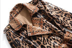 Long-sleeved Leopard Print Shiny Suede Fashion Lace-up Trench Coat