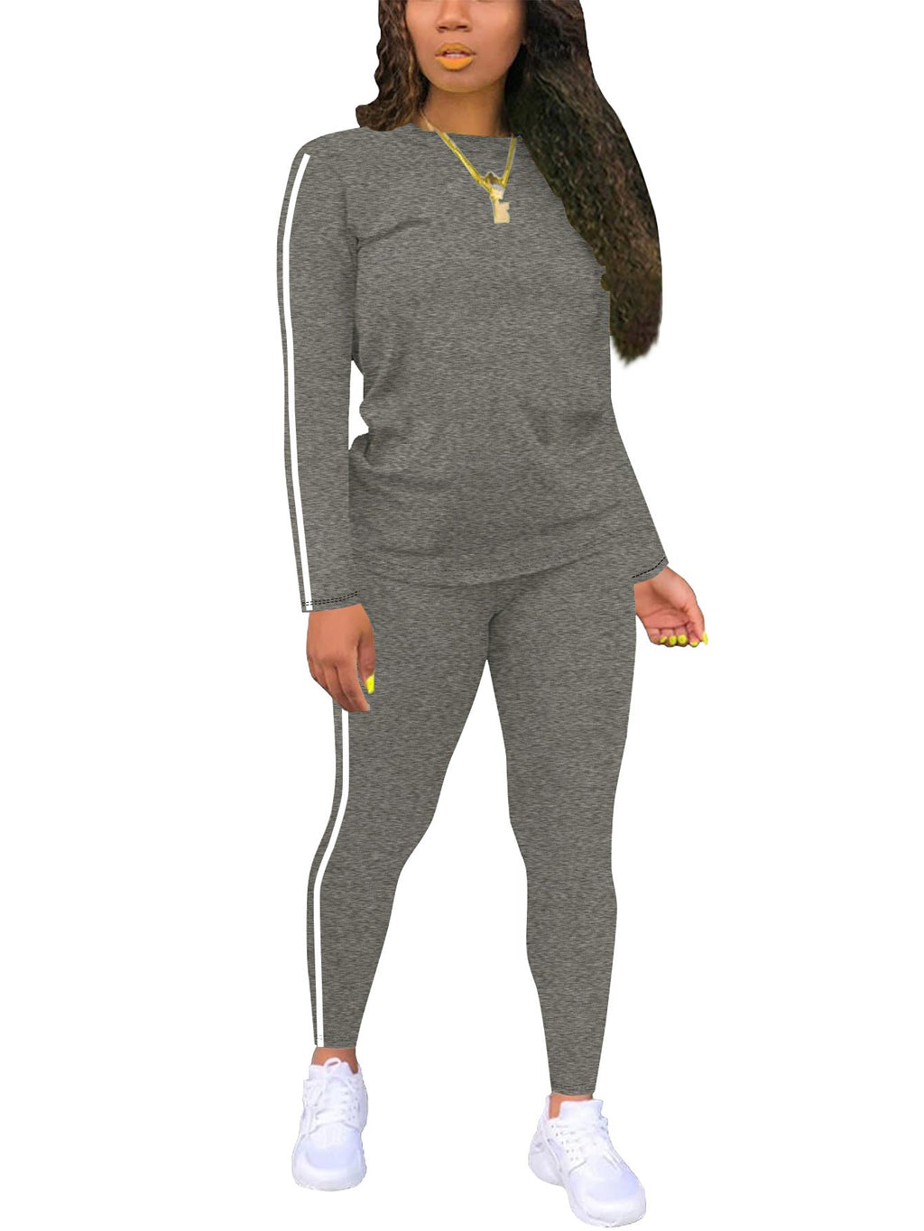 Women's Round-neck Long-sleeve Top And Pants Two-piece Set