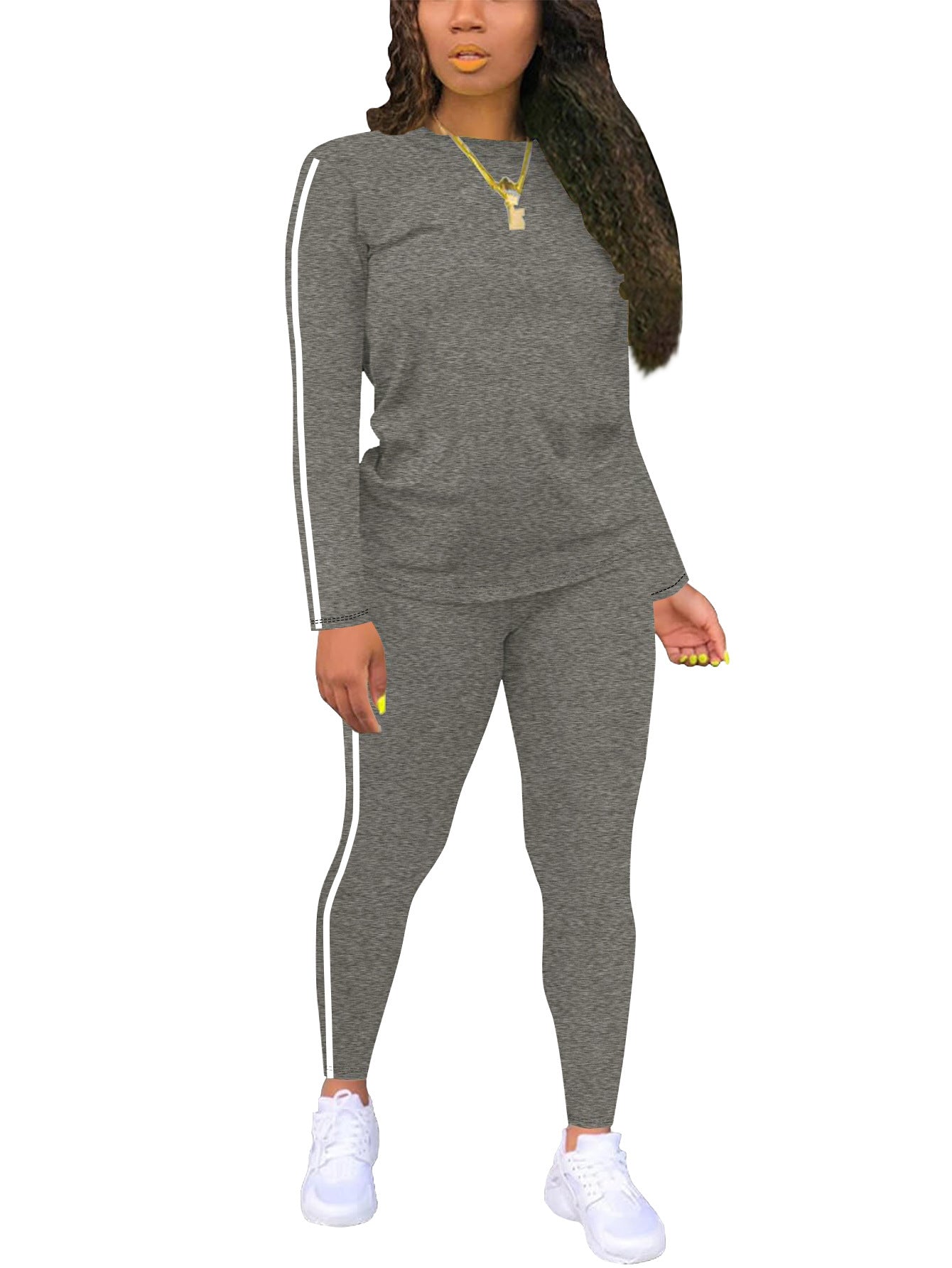 Women's Round-neck Long-sleeve Top And Pants Two-piece Set