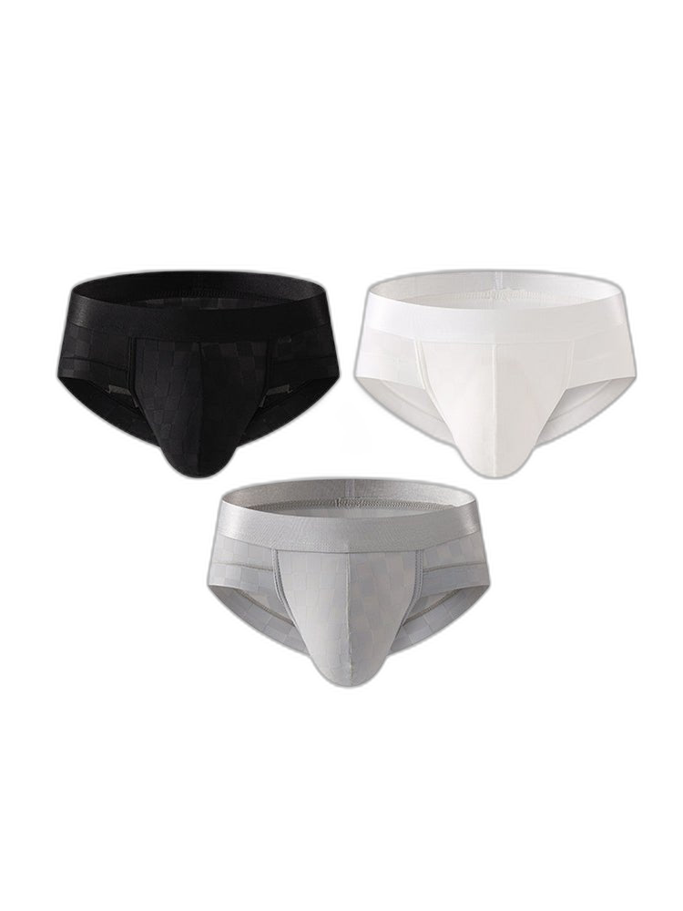 3 Pack Men's Cooling Silktech Briefs - U-Pouch Design & Checkered Antibacterial Lining