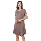 New Women's Round-neck Solid-color Casual Short-sleeve Swing Dress With Pockets