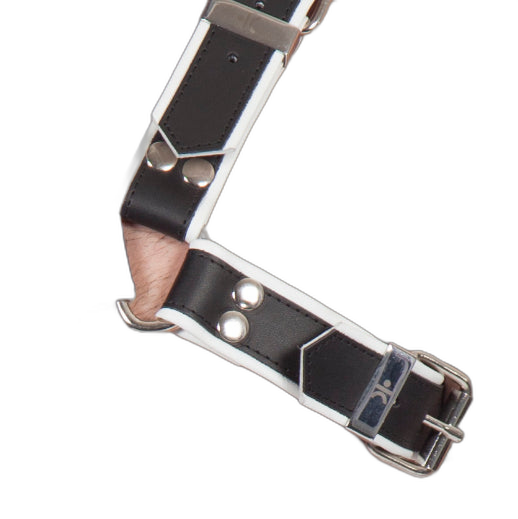 Titus H-Front Leather Chest Harness | Black & White