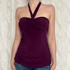 Deep V-neck Strap Pleated Bust Vest Spicy Girl-style Vintage Versatile Figure-hugging Top