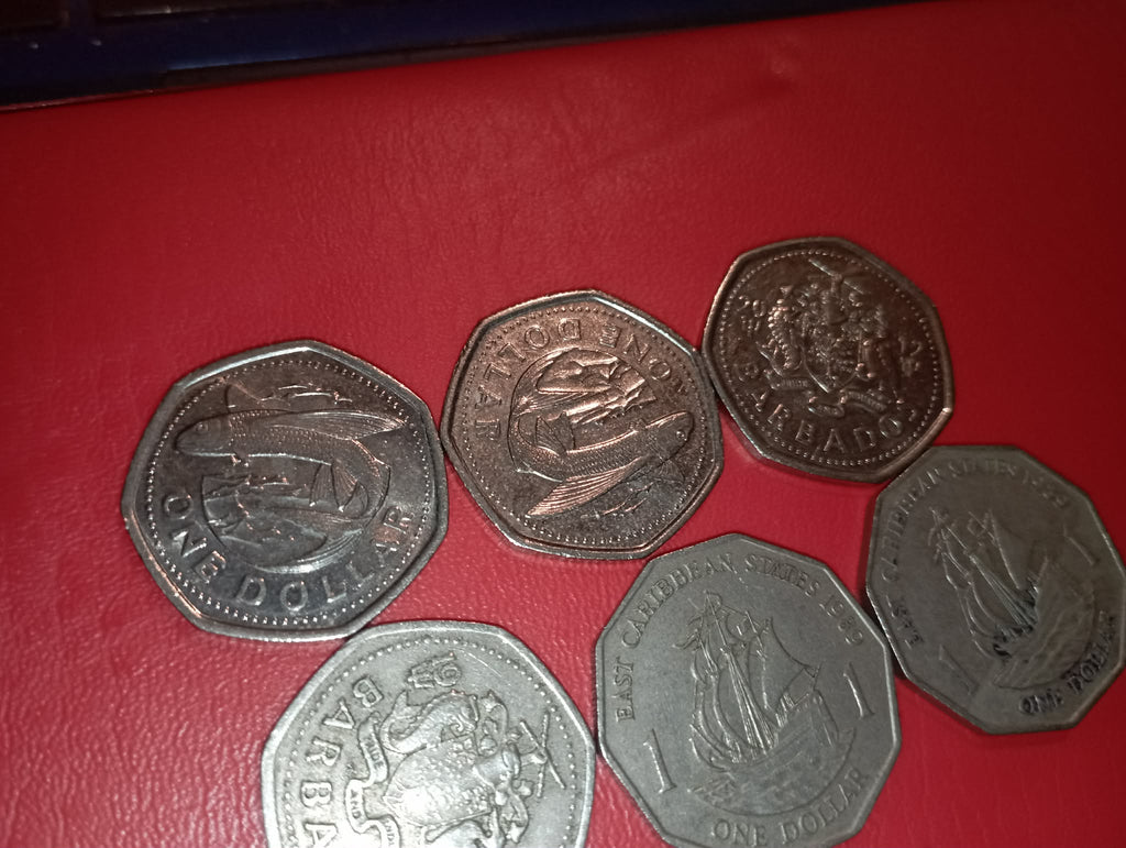 COIN : 6 DIFFERENT COINS - 4 BARBADOS & 2 EAST CARIBBEAN COINS