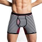 Men's Fly Front with Pouch Striped Cotton Boxer Briefs