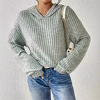 Loose-fitting Solid Color Long Sleeves Casual Sunken Stripe Hooded Sweater