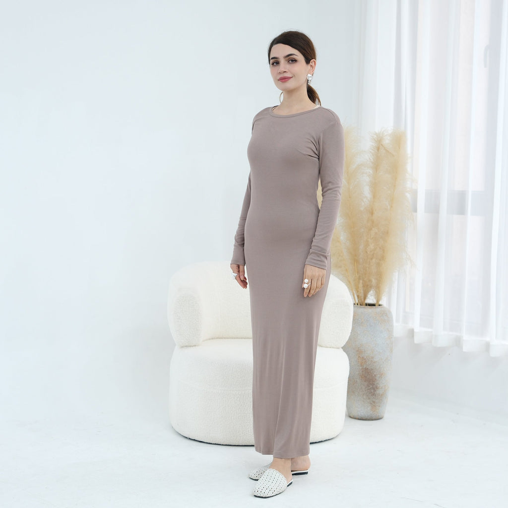 Plus-size Stretchy Long-sleeve Slip Dress