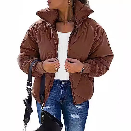 Women's Long Sleeve Zipper Winter Quilted Short Cotton Jacket Women's Bread