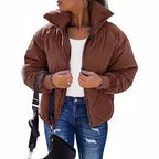 Women's Long Sleeve Zipper Winter Quilted Short Cotton Jacket Women's Bread