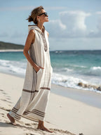 Women's Casual Sleeveless Split Dress With Two Pockets