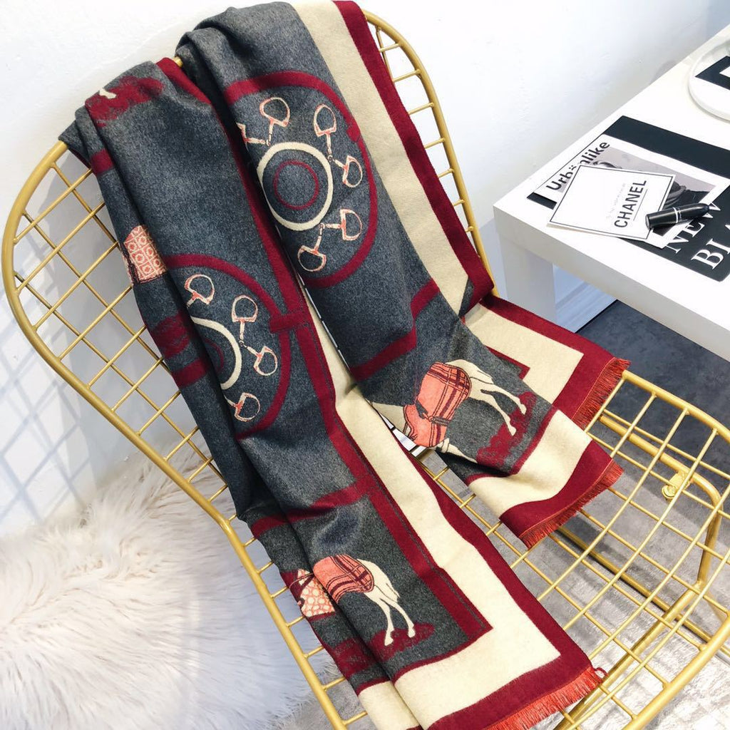 Cashmere-like Fleece Scarf Little Plaid Double-sided Color-block Versatile Shawl