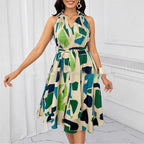Women's Casual European And American-Style Printed Crew-Neck Dress