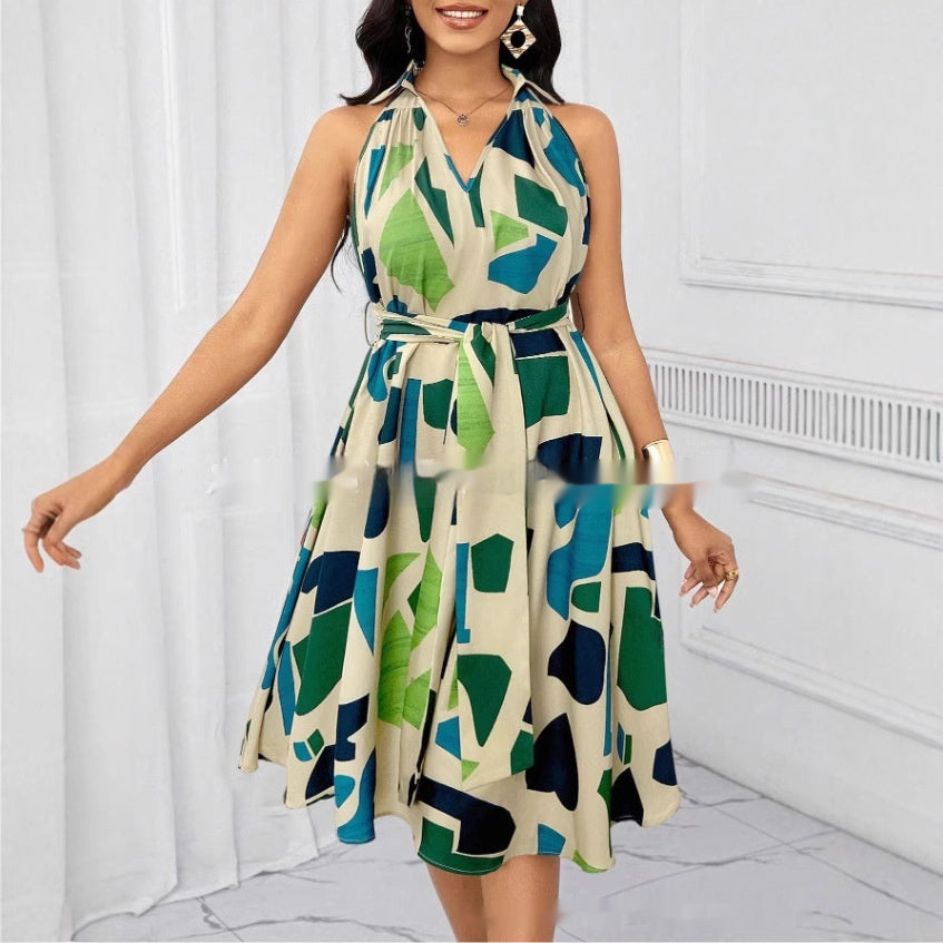 Women's Casual European And American-Style Printed Crew-Neck Dress
