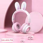 LED Rabbit Ear Wireless Headphones - RGB Light Up Bluetooth 5.0 Headset for Kids & Teens