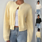 Chic Long Sleeved Knitted Cardigan Fashion Slim Solid Color Short Sweater For Women Clothing