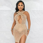 Women's Sexy Mesh Hot Drilling Nightclub Party Dress