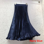 Draped Elastic-waist Versatile Figure-flattering Sophisticated Elegant Solid-color Maxi Skirt