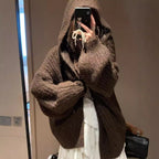 Retro Maillard Hooded Sweater Cardigan For Women