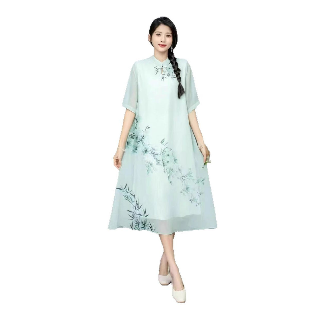 Women's Fashionable Chinese-style Retro Dress With Frog Buttons And Stand Collar