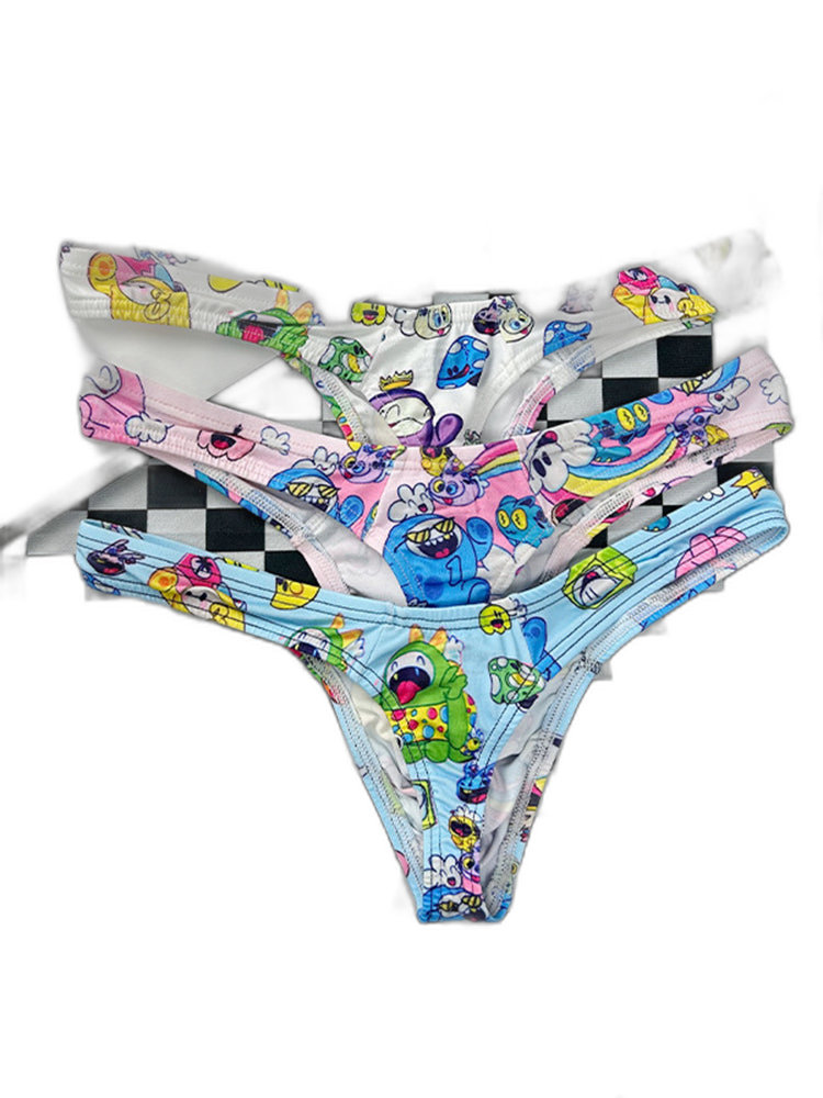 2 Pack Men's Low-Rise Sexy Print Thong
