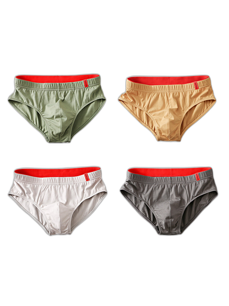 4 Pack Men's Solid Color Cotton Low-Rise Seamless Comfort Briefs